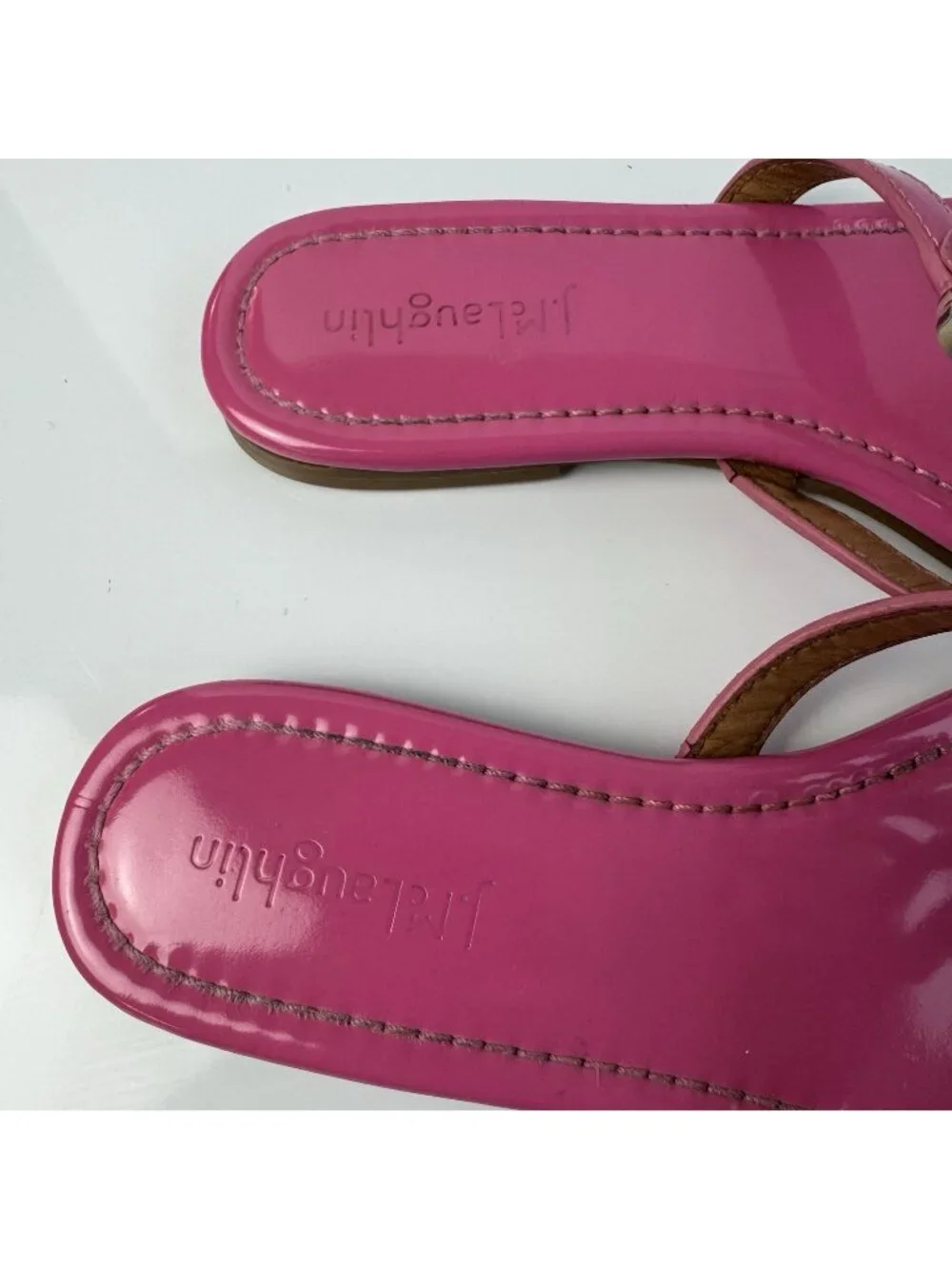 J. McLaughlin Lucy Pink Patent Leather Tortoise Medallion Thong Sandals Size 8.5